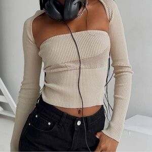 Princess Polly Beige Ribbed Tube Top with Bolero